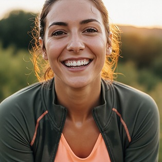 Woman outside for a run and smiling