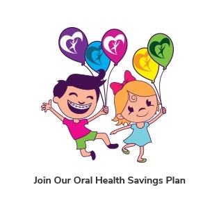 Animated graphic of little girl and boy smiling and holding balloons